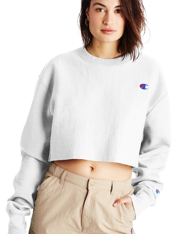 Champion Womens Sweatshirt NZ - Reverse Weave Cropped Cut-Off Crew Grey ( 7491-KHBCA )